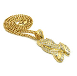 Stone Stud Praying Hands Pendant with 6mm Cuban Chain in Gold-Tone, 36"