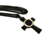 Polished Veritas Aequitas Pendant 5mm Black Cuban Chain Necklace, Gold-Tone