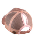 C.C Ponycap Messy High Bun Ponytail Adjustable Glitter Mesh Trucker Baseball Cap, Rose Gold
