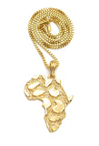 Nugget Africa Continent Pendant with 2mm 24" Box Chain Necklace, Gold-Tone
