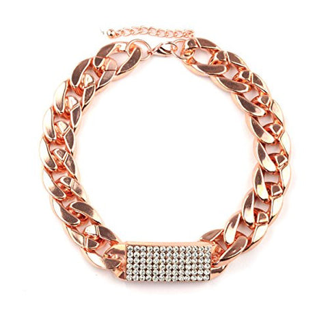 Pave ID Tag Celebrity Necklace with 20mm 15" + Extension Chain in Rose Gold-Tone