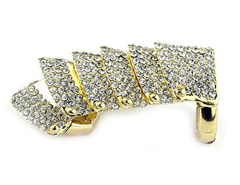 Rhinestone Paved Skeletal Armor Stretch Ring - Gold-Tone HR1073GD