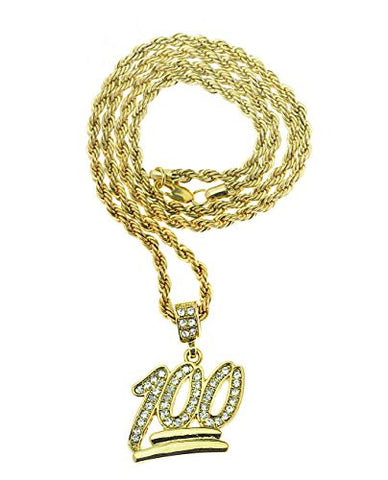 Perfect Score 100 Emoji Pendant 3mm 24" Rope Chain Necklace in Gold-Tone