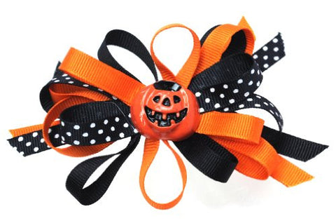 Halloween Style Dotted Ribbon Pumpkin Handmade Hair Clip MADE IN USA BC3034-1