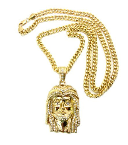 Rhinestone Jesus Pendant in Gold Tone w/ 36" Miami Cuban Chain CP54G