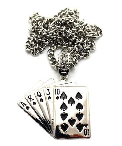 Playing Card Pendant in Silver Tone w/ 6mm 36" Miami Cuban Chain CP114R