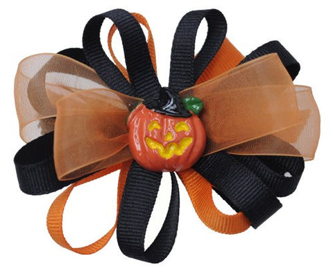 Halloween Style Ramie Ribbon Pumpkin Handmade Hair Clip MADE IN USA BC6035-2