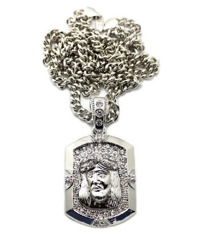 Jesus Sculpture Pendant in Silver Tone w/ 6mm 36" Miami Cuban Chain CP81R
