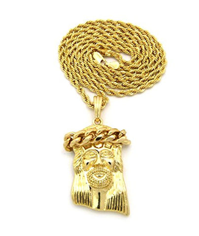 Thick Crown of Thorns Jesus Pendant 3mm 30" Rope Chain Necklace in Gold-Tone