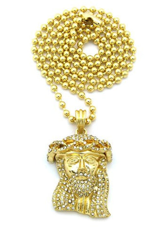 Paved Crown of Thorns Jesus Micro Pendant w/ 27" Ball Chain - Gold Tone MMP47GBC