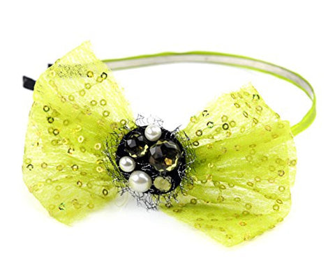 NYfashion101 Mesh Sequin Sparkly Bow Jeweled Center Ribbon Covered Headband