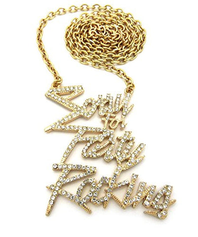 Iced Out 'Sorry for Party Rocking' Pendant with 5mm 36" Link Chain in Gold-Tone