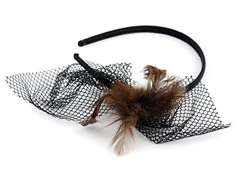 NYfashion101 Polka Dot Feather Lace Net Accent Satin Covered Wire Metal Headband