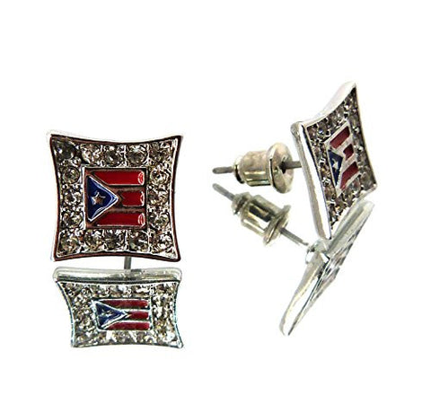 Flag of Puerto Rico Iced Out Kite Stud Earrings in Silver-Tone XE1045R