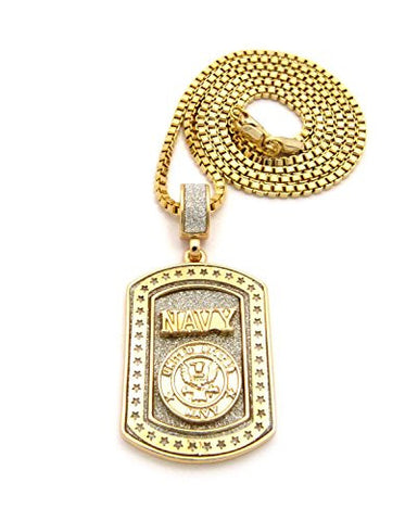 U.S. Navy Dog Tag Pendant 2.5mm 24" Box Chain Necklace in Gold-Tone