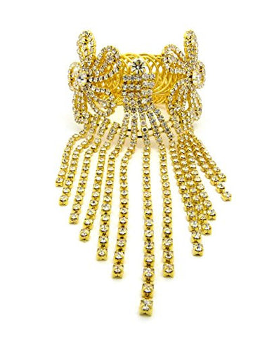 Floral Design Rhinestone Pave Arm Band, Ankle Cuff, Bracelet Fashion Jewelry in Gold-Tone