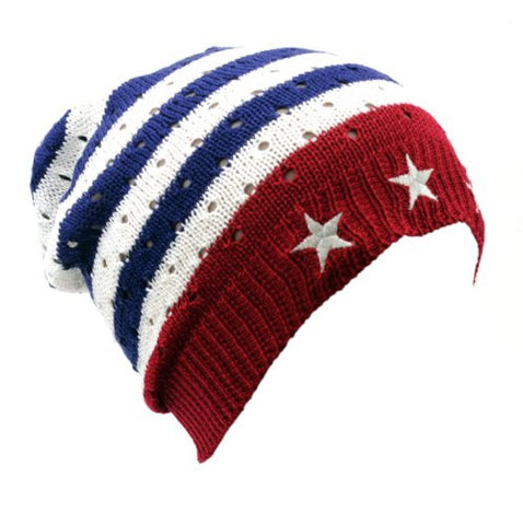 NYfashion101 Lightweight Unisex Vented Skull Hat Slouch Flag Beanie by D&Y
