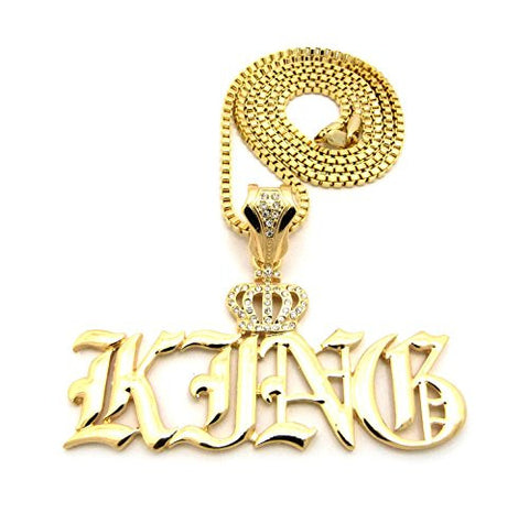 KING Pendant with Iced Out Crown 3mm 30" Box Chain Necklace in Gold-Tone