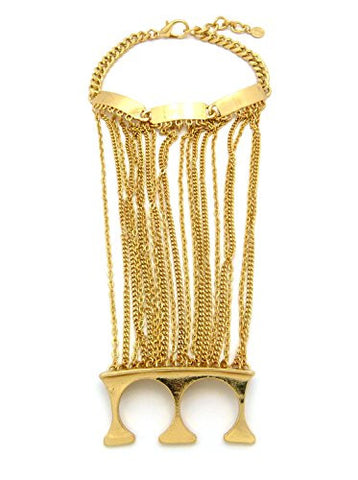Hand Jewelry Two Finger Ring w/ Linked Chain Bracelet in Gold Tone JB1035GD