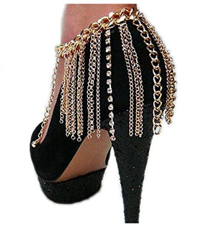 Glamorous Gold Tone Dangling Multiple Links Adjustable Heel Chain IHN1004G