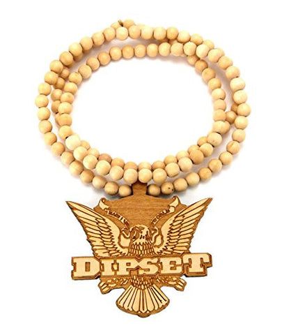 The Dipset Hip Hop Wood Pendant 36" Wooden Bead Chain Necklace - Natural WX69NL