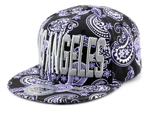Los Angeles Embroidered Paisley Printed Snapback Flat Bill Cap
