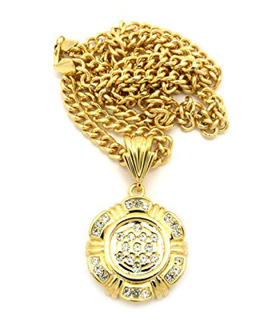 Rhinestone Stud Star of David Pendant Necklace with 6mm 36" Cuban Link Chain in Gold-Tone