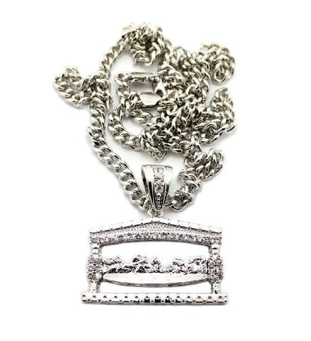 The Last Supper Sculpture Pendant in Silver Tone w/ 36" Cuban Chain CP84R