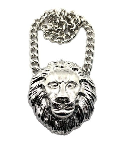 Lion Head Pendant Celebrity Style 16" Link Chain Necklace in Silver-Tone NOQ164R