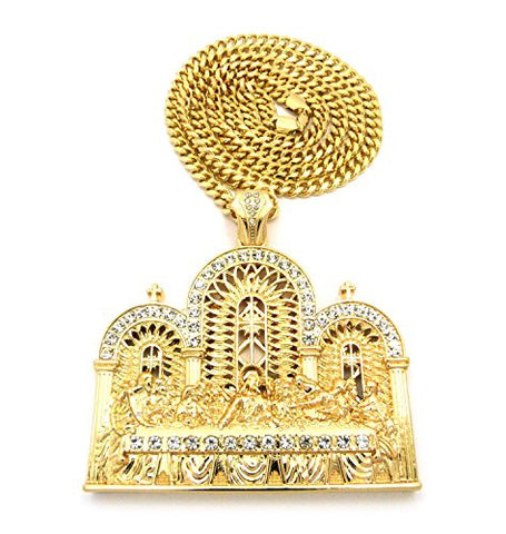 Jesus and 12 Apostles Last Supper Pendant 6mm 36" Miami Cuban Link Chain Necklace in Gold-Tone