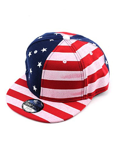 Unisex America Flag Print USA Flat Bill Adjustable Snapback Cap