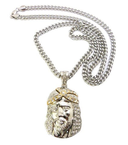 Iced Out Jesus Pendant in Silver/Gold Tone w/ 6mm 36" Cuban Chain CP31RT