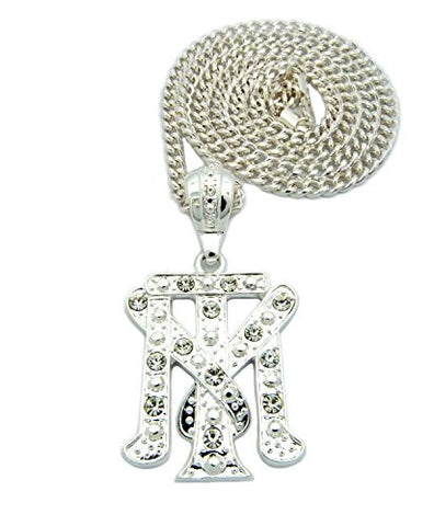 Stone Stud Tony Montana TM Initial Pendant 5mm 36" Cuban Link Chain Necklace in Silver-Tone
