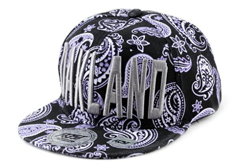 Oakland Embroidered Paisley Printed Snapback Flat Bill Cap