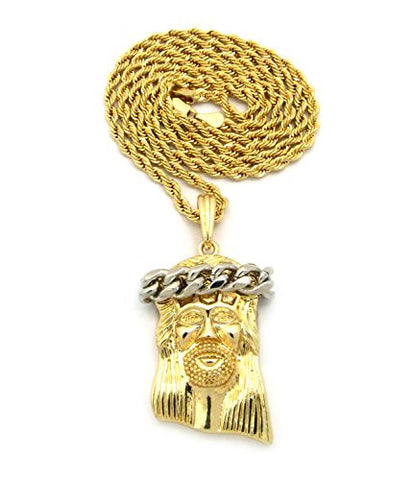 Two-Tone Thick Crown of Thorns Jesus Pendant 3mm 30" Rope Chain Necklace