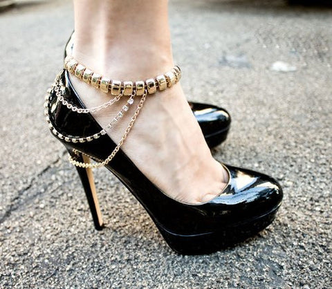 Gold Tone Rhinestone Charm Heel Chain Fashion Anklet DB1012GD