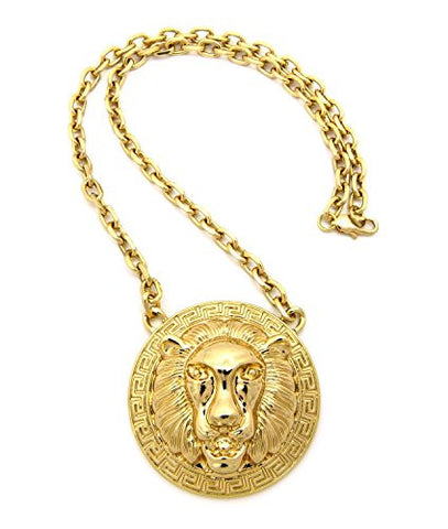 Ladies' Egyptian Lion Medal Pendant 5mm 18" Link Chain Necklace in Gold-Tone