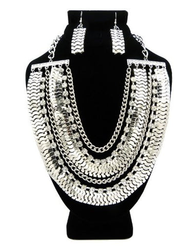 Silver Tone Rhinestone Charm Chain Necklace w/ Earrings DS1016GDCLR