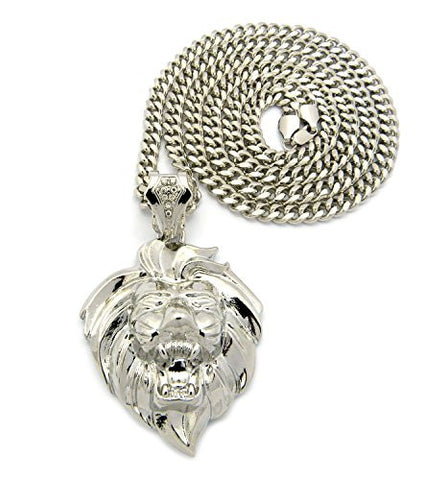 Roaring Lion Head Pendant with 36" Miami Cuban Chain Necklace in Silver-Tone XP947RMC