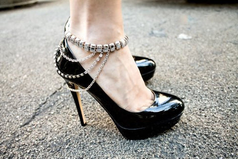 Silver Color Multi Style Rhinestone Heel Chain Fashion Anklet