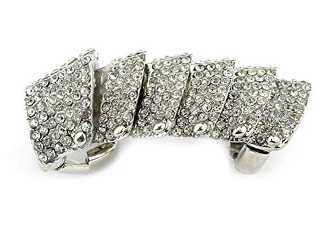 Rhinestone Paved Skeletal Armor Stretch Ring - Silver-Tone HR1073RD