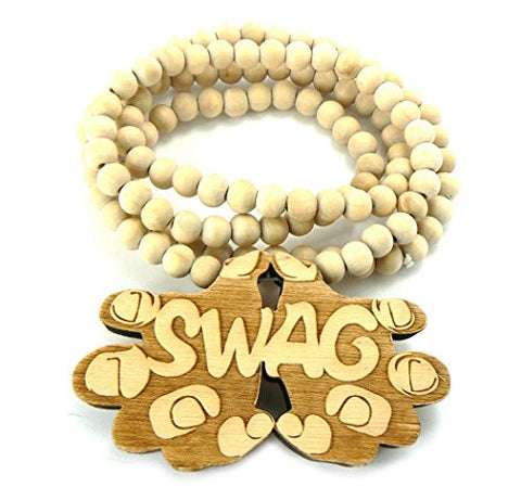 Swag in Hand Palm Swag Wood Pendant 36" Wooden Bead Chain Necklace in Natural-Tone WJ145NL