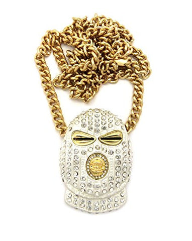 Iced Out White Goon Mask Man Pendant with 36" Cuban Link Chain Necklace in Gold-Tone