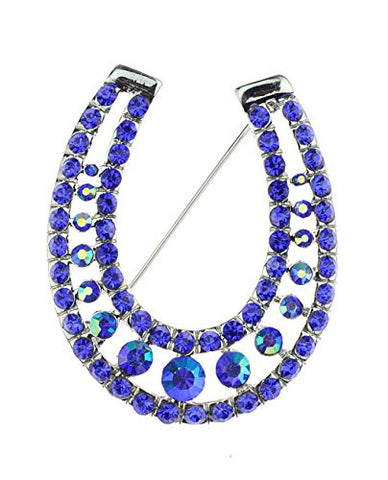 NYfashion101 Blue Rhinestone Studded Horseshoe Brooch Pin