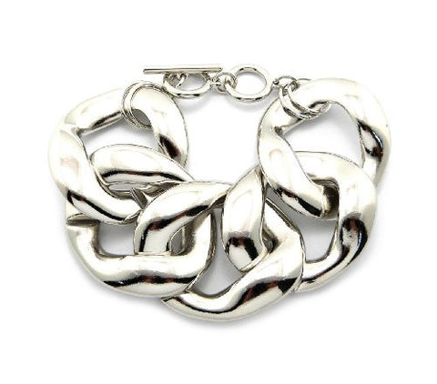 Extra Thick Celebrity Look Toggle Clasp Chain Bracelet in Silver-Tone