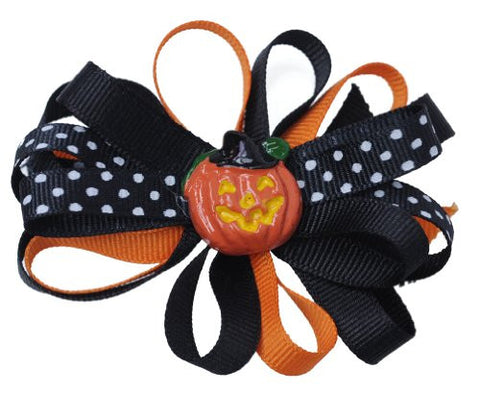 Halloween Style Dotted Ribbon Pumpkin Handmade Hair Clip MADE IN USA BC6009-1