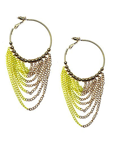 Chandelier Chain Dangle 1.60" Hoop Earrings Neon Yellow/Gold-Tone