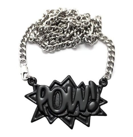 POW! Rapper Pendant in Black w/ Silver Tone 36" Miami Cuban Chain CP98RBP