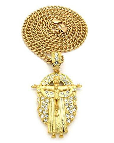 The Holy Trinity Rhinestone Pendant with 36" Cuban Link Chain Necklace in Gold-Tone CP148G
