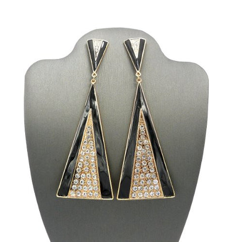 Black Accented Eventail Look Rhinestone Drop Earrings DE1094GDBLK